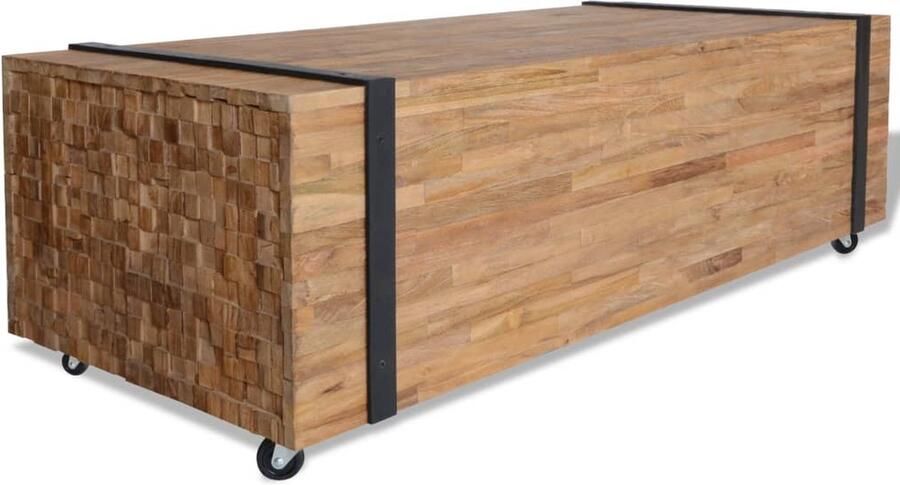 The Living Store IndustriÃle Salontafel 110 x 45 x 38 cm Teakhout Met Wielen