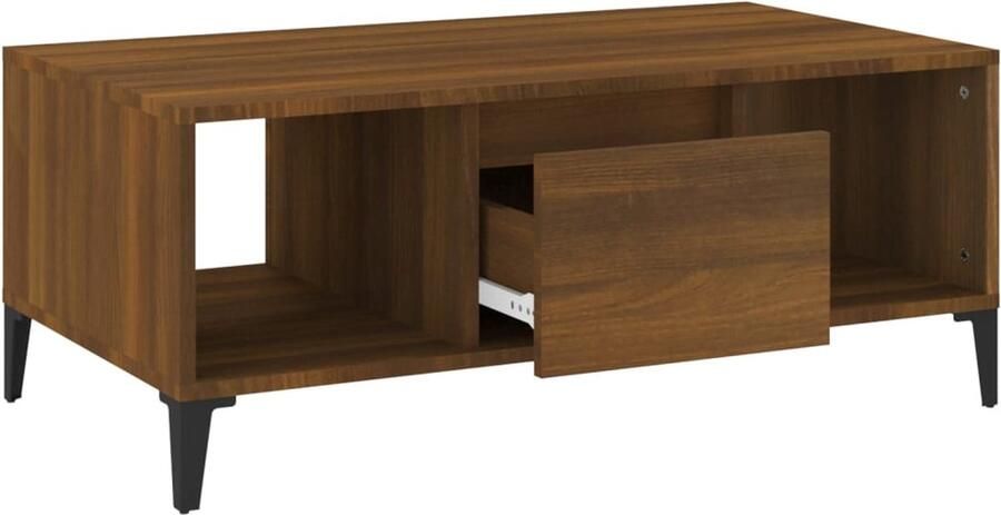 The Living Store IndustriÃle Salontafel Bijzettafel met Lade en 2 Open Vakken Stevig Tafelblad Metalen Voeten Bruineiken 90x50x36.5cm Salontafel Industrieel Design Houten Salontafel Bijzettafel Opbergruimte - Foto 2
