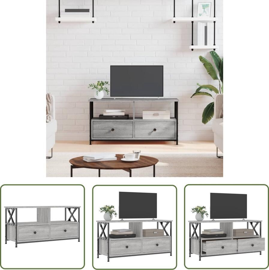 The Living Store Tv-meubel 90x33x45 cm bewerkt hout grijs sonoma eikenkleurig Kast - Foto 2