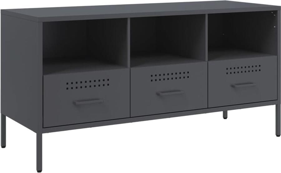 The Living Store Tv-meubel 100 5x39x50 5 cm staal antracietkleurig Tv Meubel Industrieel Design Tv Stand Koudgewalst Staal Antraciet Kleur - Foto 2