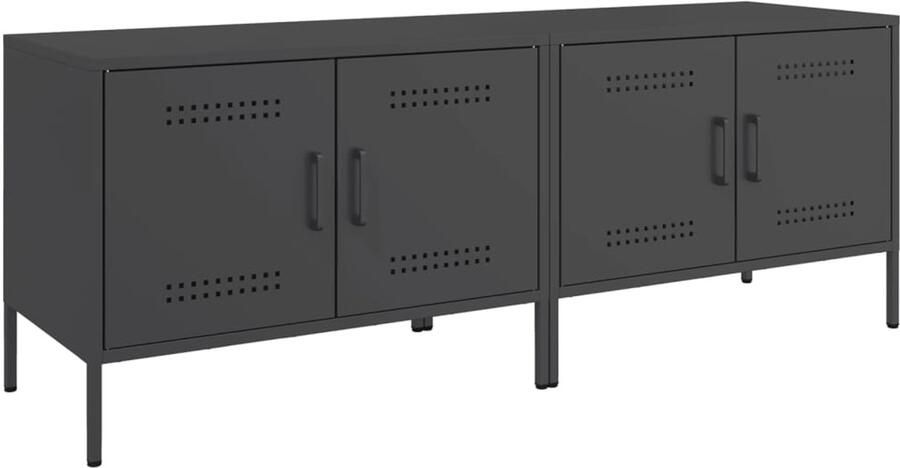 The Living Store Tv-meubelen 2 st 68x39x50 5 cm staal zwart Tv-meubel Industrieel Tv-meubel Tv Kast Metalen Tv-standaard Zwarte Tv-meubel - Foto 2