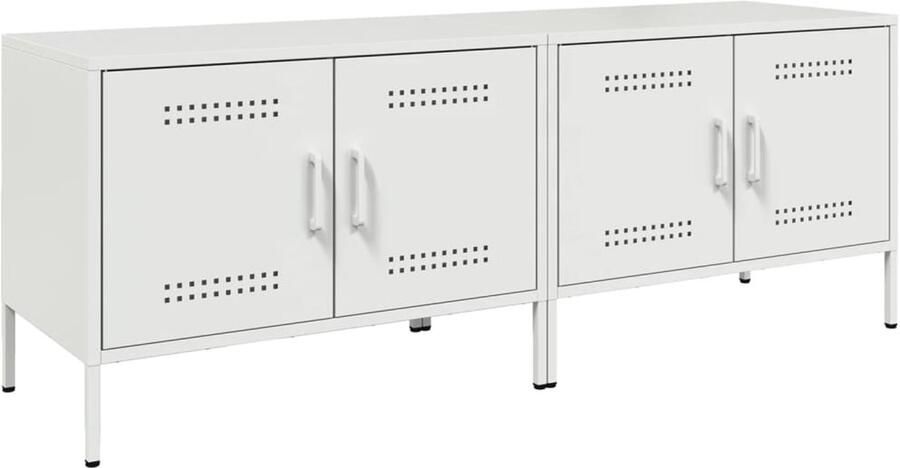 The Living Store Tv-meubelen 2 st 68x39x50 5 cm staal wit Tv-meubel Industrieel Design Tv Kast Robuust Staal - Foto 3