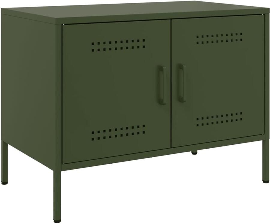 The Living Store Tv-meubel 68x39x50 5 cm staal olijfgroen Tv-meubel Industrieel Tv-meubel Robuuste Tv-stand Televisie Kast Metalen Tv-meubel - Foto 2