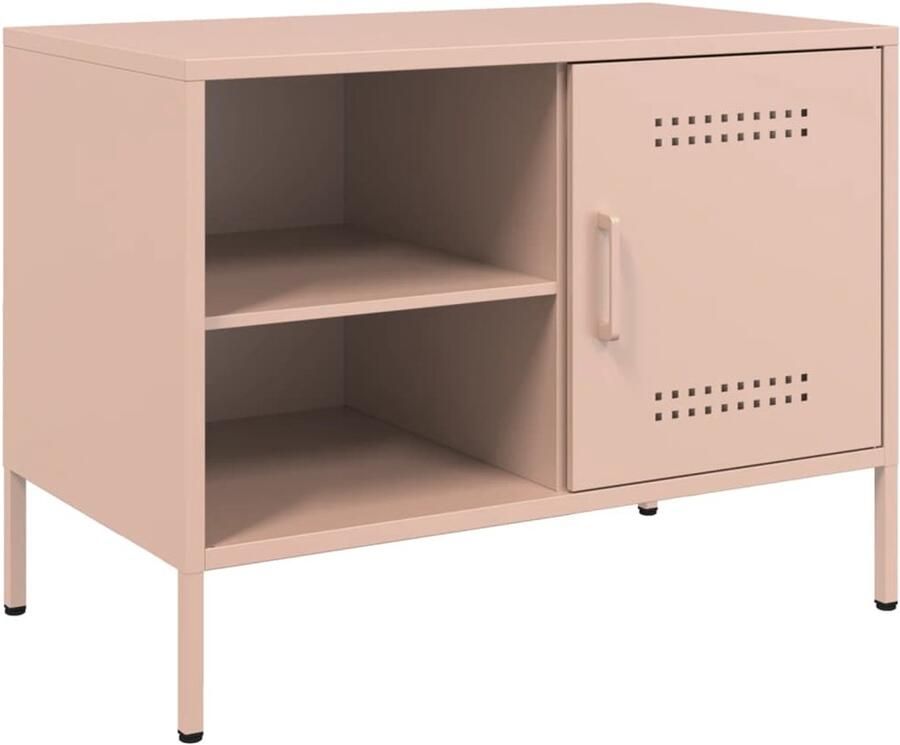The Living Store Tv-meubel 68x39x50 5 cm staal roze Tv-meubel Industrieel Tv-meubel Roestvrijstalen Tv-meubel Roze Tv-meubel Salontafel - Foto 2