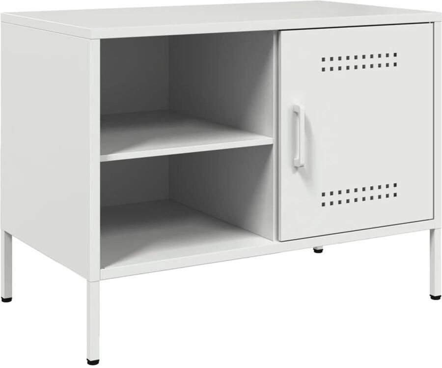 The Living Store Tv-meubel 68x39x50 5 cm staal wit Tv-meubel Industrieel Design Salontafel Televisie Kast Witte Tv-standaard - Foto 2
