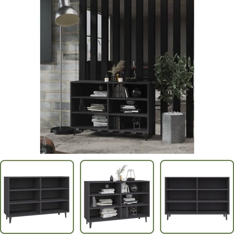 The Living Store Industrieel Dressoir Grijs 103.5 x 35 x 70 cm Met 6 schappen