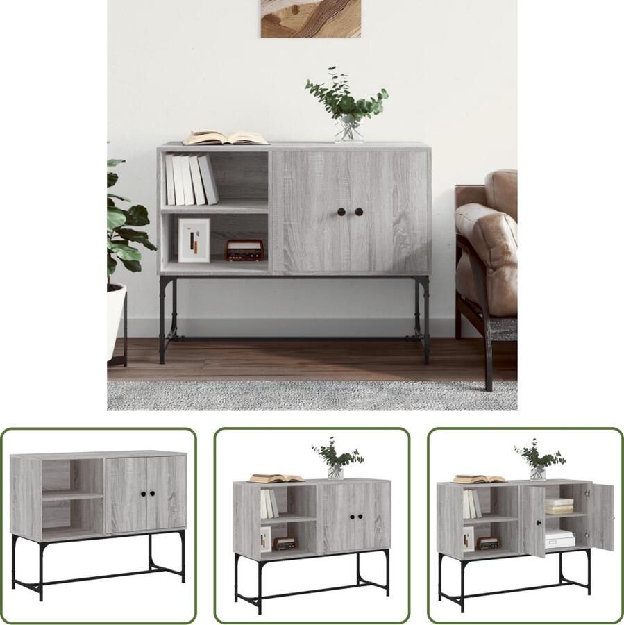 The Living Store Dressoir 100x40x79 5 cm bewerkt hout grijs sonoma eikenkleurig Dressoir Industrieel Design Grijze Kast Houten Dressoir Salontafel