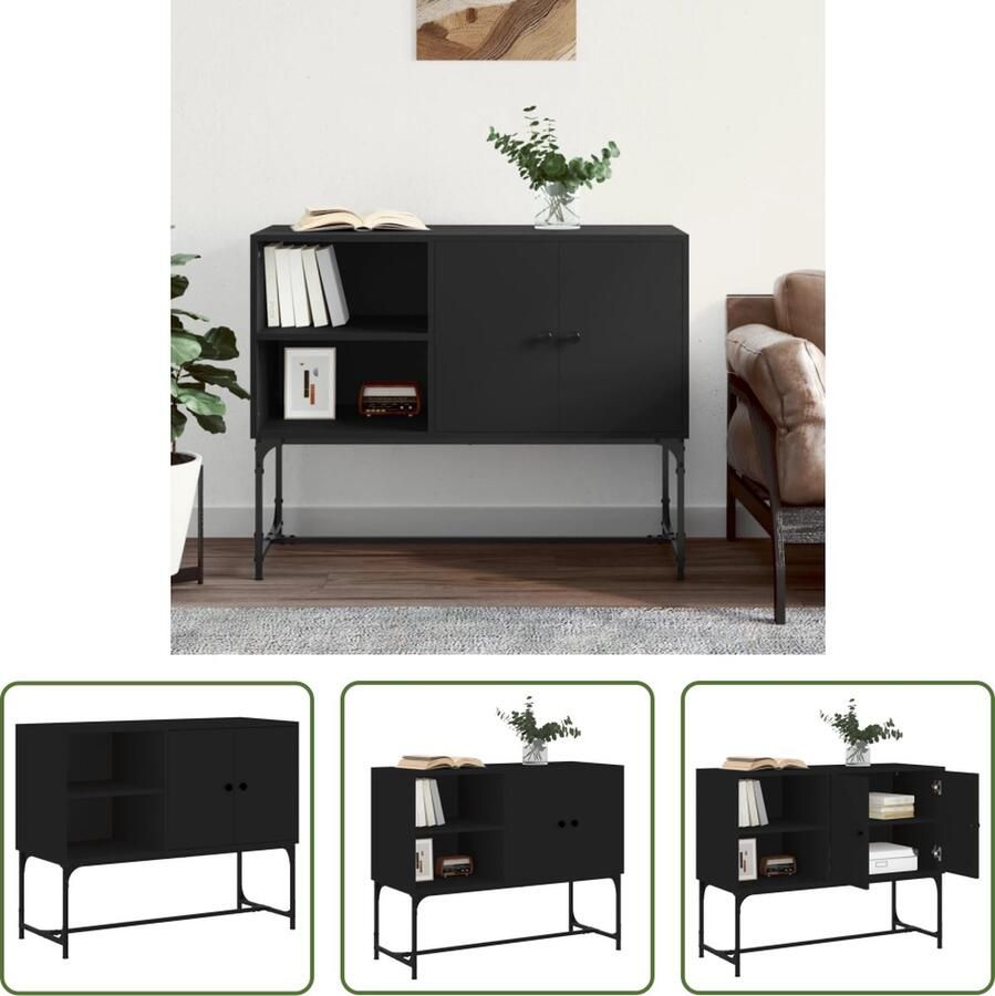 The Living Store Dressoir 100x40x79 5 cm bewerkt hout zwart Industriele Dressoir Houten Dressoir Z Blauw Dressoir Kast Met Deuren Opbergdressoir