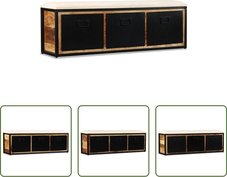 The Living Store Industrieel Halbankje 120x30x40 cm Massief Mangohout Retro-stijl 3 lades Bruin Zwart Industriele Bank Halbankje Mangohout Bank Opbergbank Vintage Bank - Foto 3