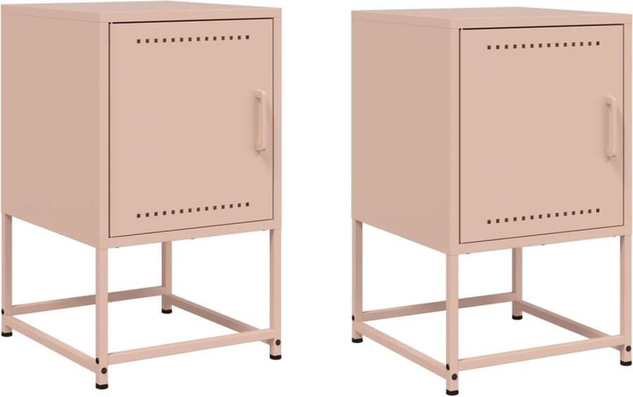 The Living Store Nachtkastjes 2 st 36x39x60 5 cm staal roze Nachtkastje Industrieel Roestvrijstaal Metalen Kast Vintage - Foto 2