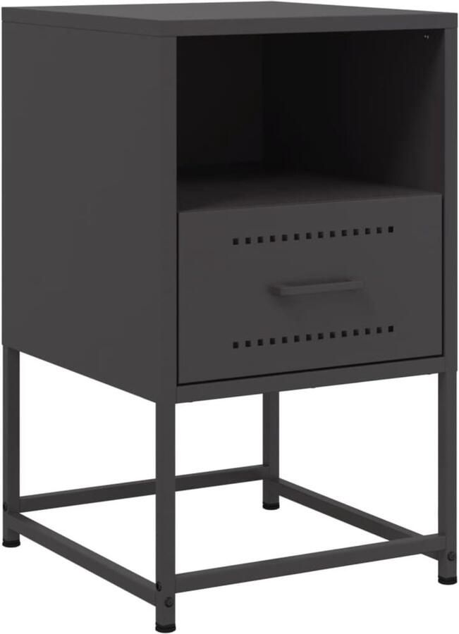 The Living Store Nachtkastje 36x39x60 5 cm staal zwart Nachtkastje Industrieel Zwarte Nachtkast Metalen Nachtkast Staal Nachtkast Salontafel - Foto 2
