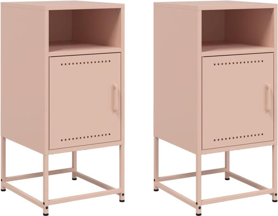 The Living Store Nachtkastjes 2 st 36x39x78 cm staal roze Nachtkastje Industriële Design Roestvrijstaal Metalen Kast Vintage Look - Foto 3