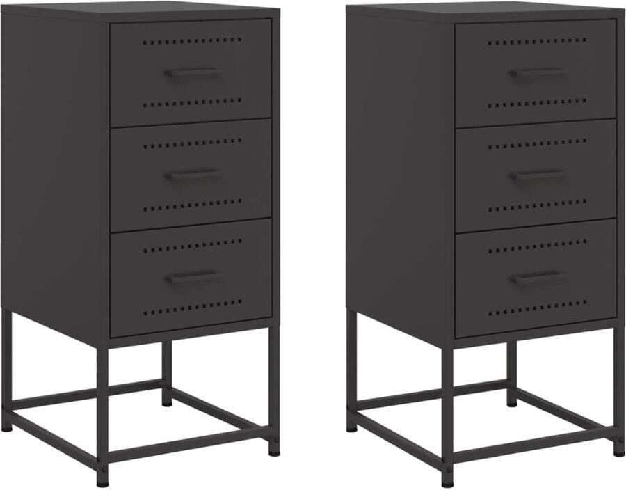 The Living Store Nachtkastjes 2 st 36x39x78 cm staal zwart Nachtkastje Industrieel Design Metalen Nachtkastje Staal Nachtkast Zwarte Nachtkast - Foto 3