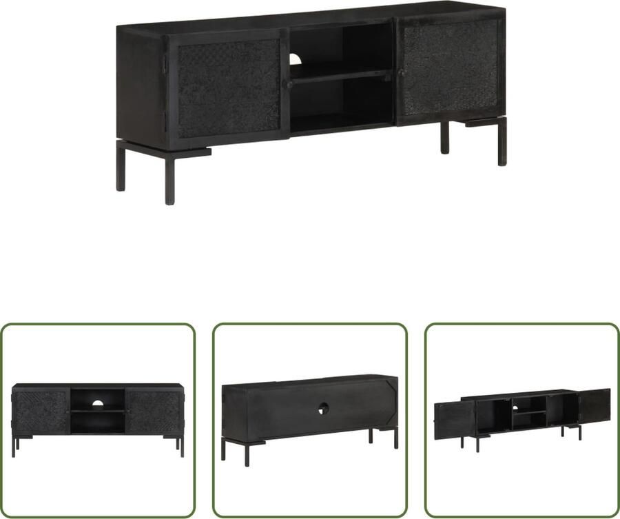 The Living Store Industrieel Televisiemeubel 115 x 30 x 46 cm Massief mangohout - Foto 2