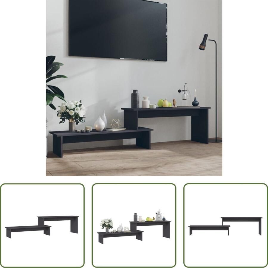 The Living Store Industriële Tv-meubel 180x30x43 cm Met verstelbare schappen Grijs - Foto 2