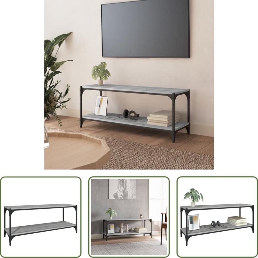 The Living Store vidaXL Tv-meubel 100x33x41 cm bewerkt hout en staal grijs sonoma eiken Tv-meubel Industrieel Tv-meubel Houten Tv-stand Grijze Tv-bank Tv Kast - Foto 2