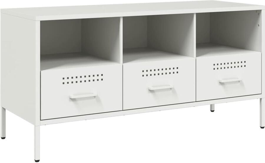The Living Store Tv-meubel 100 5x39x50 5 cm staal wit Tv-meubel Industrieel Tv-stand Zwart Salontafel Metaal Koudgewalst Staal Opbergruimte Tv - Foto 2
