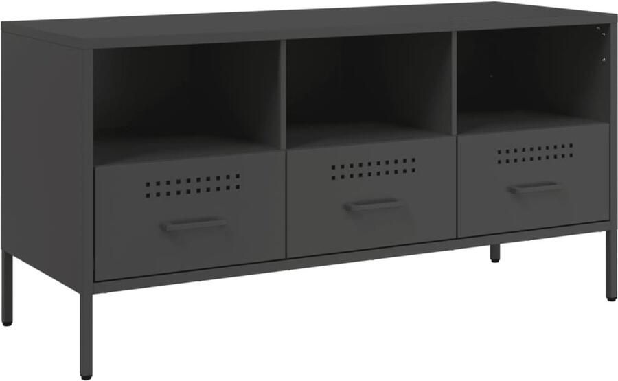 The Living Store Tv-meubel 100 5x39x50 5 cm staal zwart Tv-meubel Industrieel Tv-meubel Tv Stand Koudgewalst Staal Zwart Tv-meubel - Foto 5
