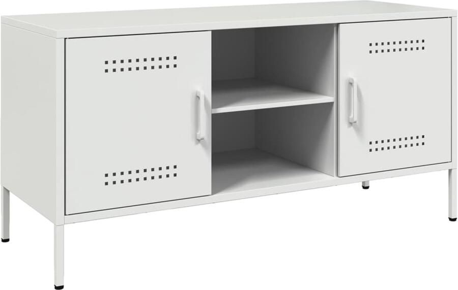 The Living Store Tv-meubel 100 5x39x50 5 cm staal wit Tv-meubel Industrieel Tv-stand Zwart Salontafel Metalen Robuuste Tv-kast Opbergruimte Tv - Foto 3