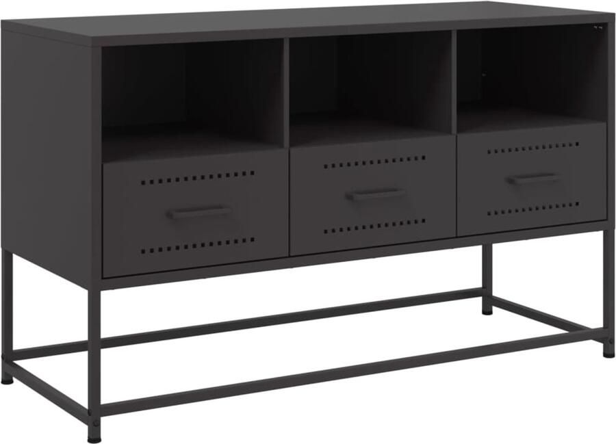 The Living Store Tv-meubel 100 5x39x60 5 cm staal zwart Tv-meubel Industrieel Design Zwarte Tv Kast Metalen Tv Stand Salontafel - Foto 3