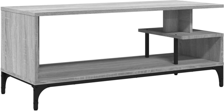 The Living Store Tv-meubel 102x40x41 cm hout en gepoedercoat staal grijs sonoma Tv Meubel Industrieel Design Houten Tv Kast Grijze Tv Kast Salontafel - Foto 3