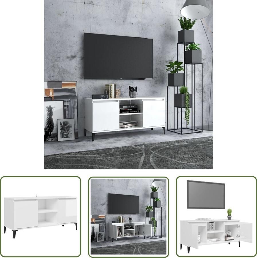 The Living Store Tv-meubel Industriële Charme Hoogglans Wit 103.5 x 35 x 50 cm Montage vereist - Foto 2