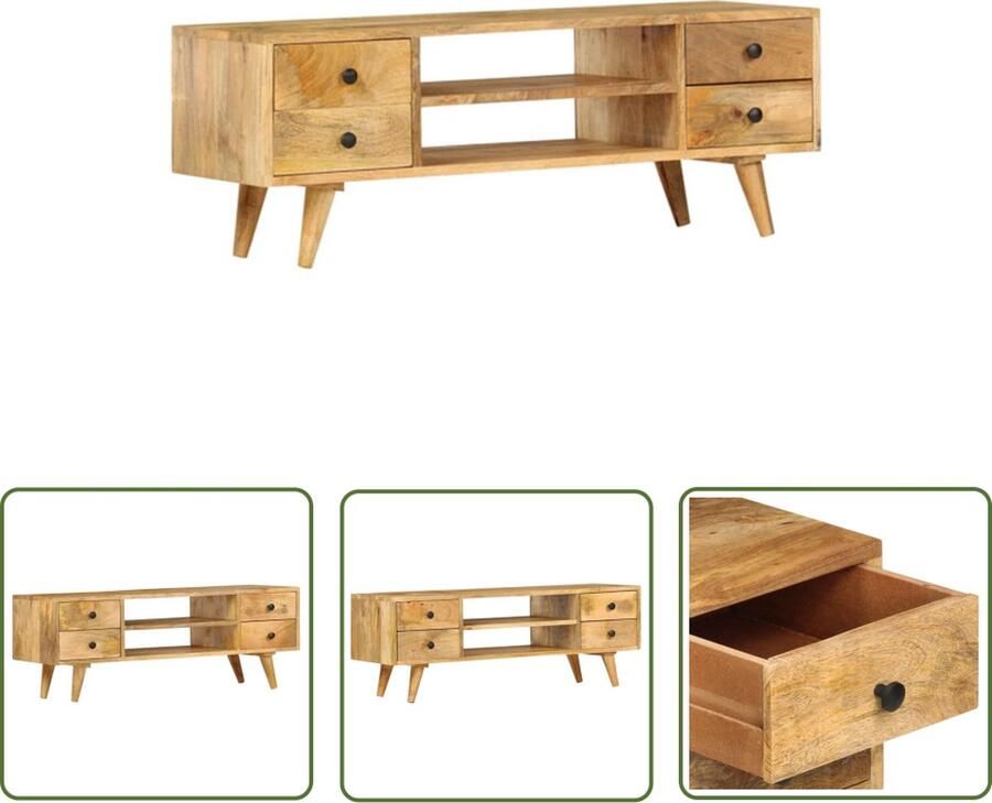 The Living Store Industrieel Tv-meubel 110 x 35 x 40 cm Massief mangohout 4 lades 2 open vakken