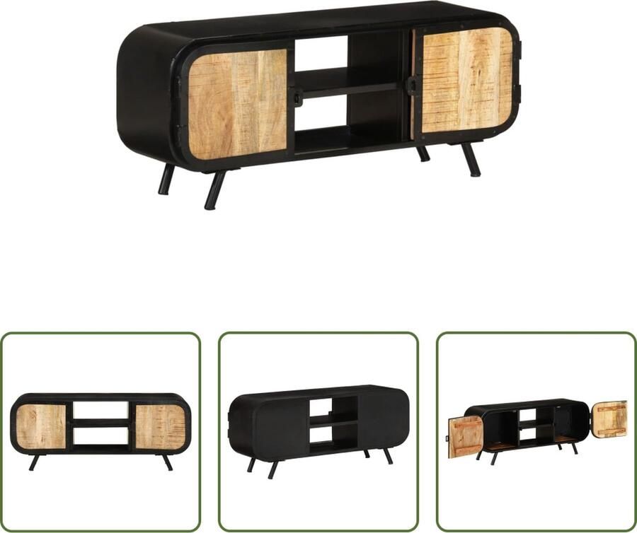 The Living Store Industrieel Tv-meubel 110x30x45 cm Ruw mangohout Vintage charme Voldoende opbergruimte - Foto 2