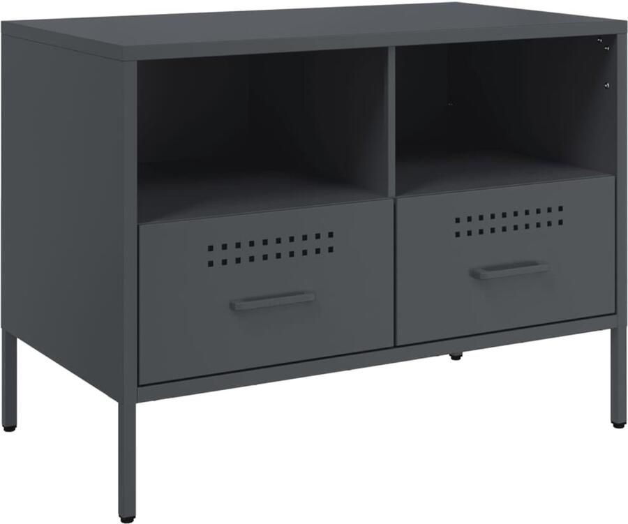 The Living Store Tv-meubel 68x39x50 5 cm staal antracietkleurig Tv Meubel Industrieel Tv Stand Zwart Koudgewalst Staal Salontafel Bergruimte - Foto 2