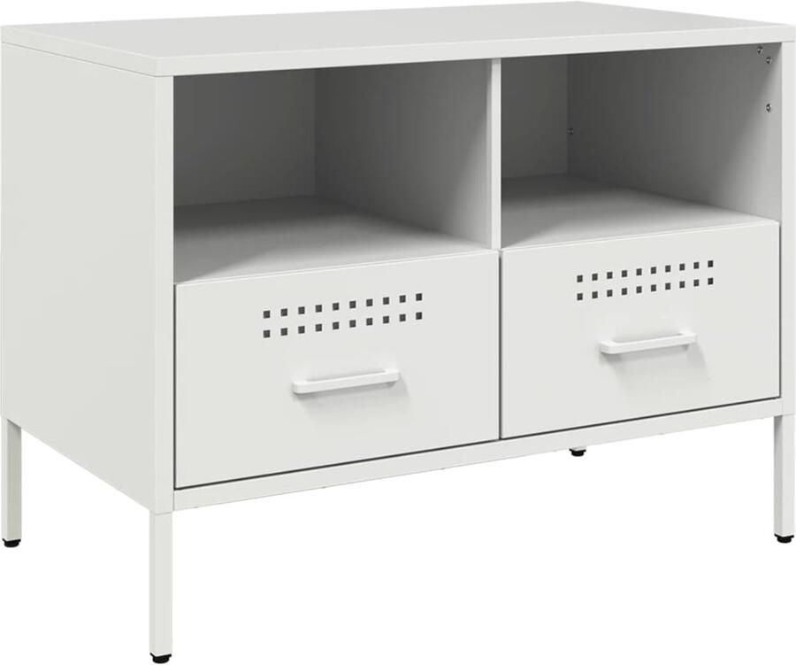 The Living Store Tv-meubel 68x39x50 5 cm staal wit Tv Meubel Industrieel Tv Stand Zwart Salontafel Metaal Kasten Industrieel Opslagoplossing - Foto 2