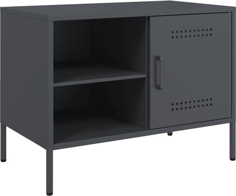 The Living Store Tv-meubel 68x39x50 5 cm staal antracietkleurig Tv-meubel Industrieel Design Robuust Staal Antraciet - Foto 2