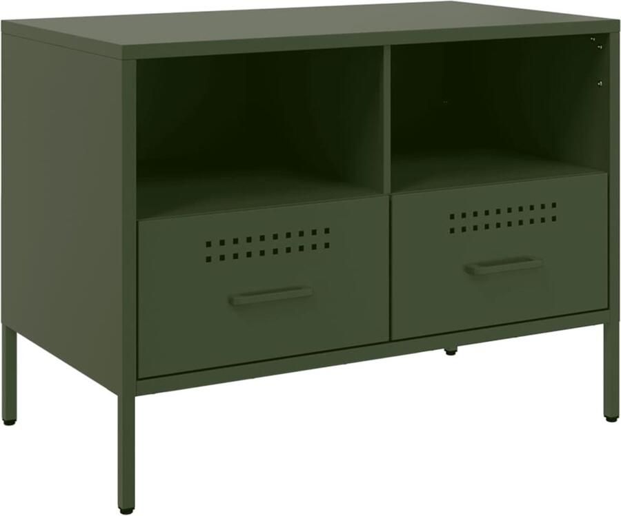 The Living Store Tv-meubel 68x39x50 5 cm staal olijfgroen Tv Meubel Industrieel Design Houten Tv Stand Salontafel Televisiekast - Foto 2
