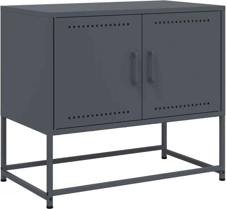 The Living Store Tv-meubel 68 5x39x60 5 cm staal antracietkleurig Tv-meubel Industrieel Design Robuust Staal Antraciet - Foto 2