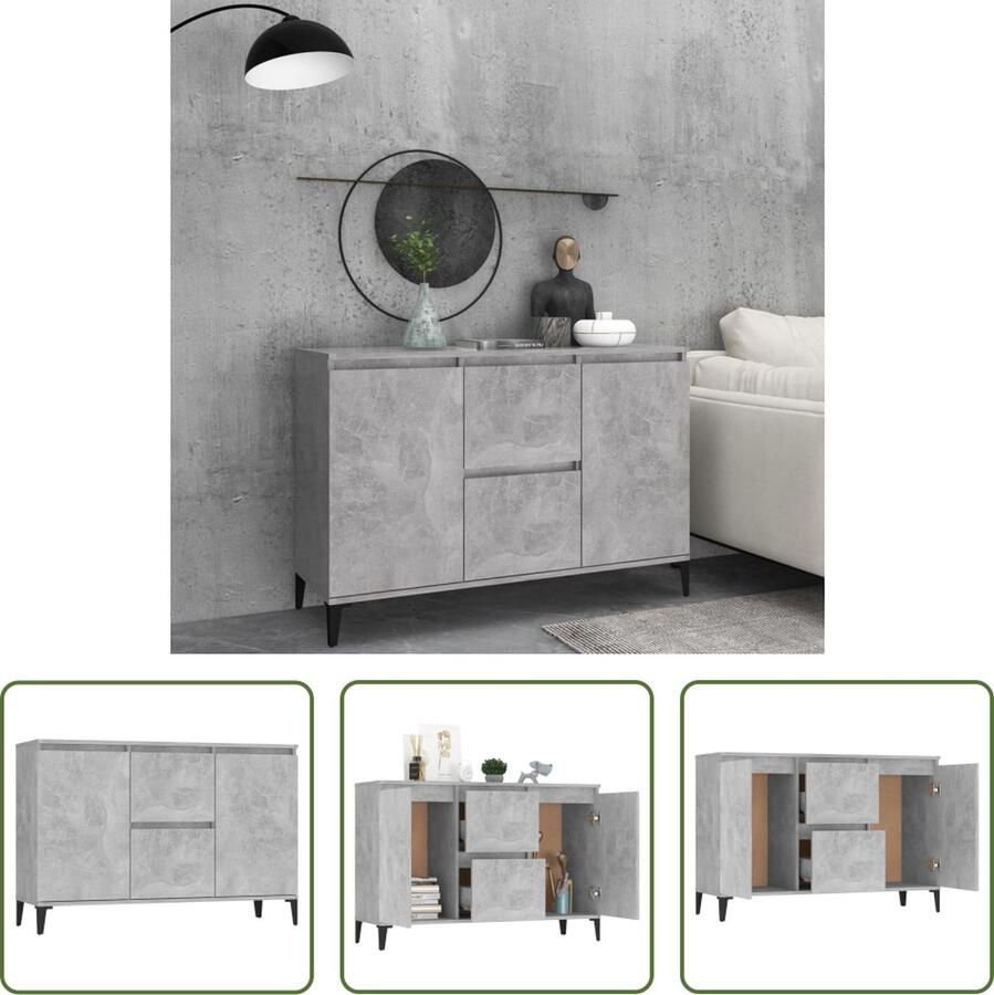 The Living Store Dressoir 104x35x70 cm bewerkt hout betongrijs Industriele Kasten Bijzettafels Side Table Tv Stand Salontafel