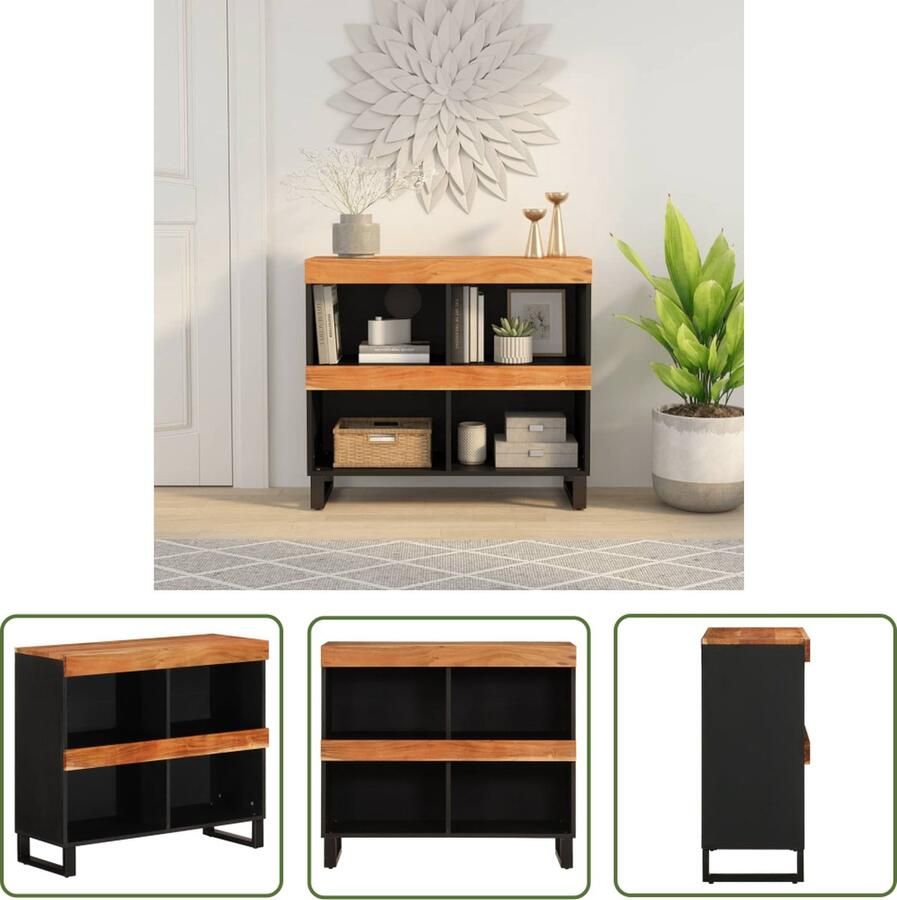 The Living Store IndustriÃle Bijzetkast 85 x 33 x 75 cm Massief Acaciahout en IJzer Bijzetkast Industrieel Design Acacia Houten Kast Nachthastje Salontafel - Foto 2