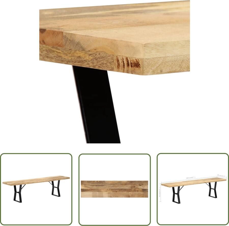 The Living Store Industriële Eetkamerbank Mangohout 160 x 40 x 45 cm Gepoedercoat IJzer - Foto 2