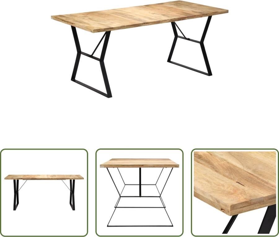 The Living Store Industriële Eetkamertafel 180x90x76 cm Massief mangohout en ijzer - Foto 2
