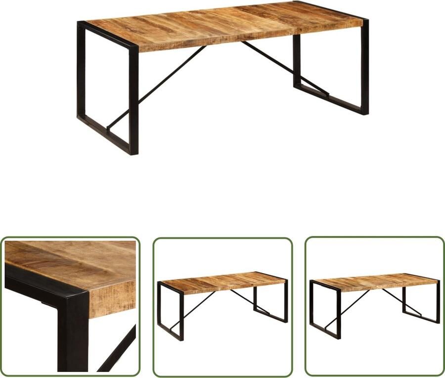 The Living Store IndustriÃle Eetkamertafel 200x100x75cm Massief Mangohout Industriele Eettafel Mangohouten Eettafel Bruine Kleur Eetkamertafel Groot Salontafel - Foto 2