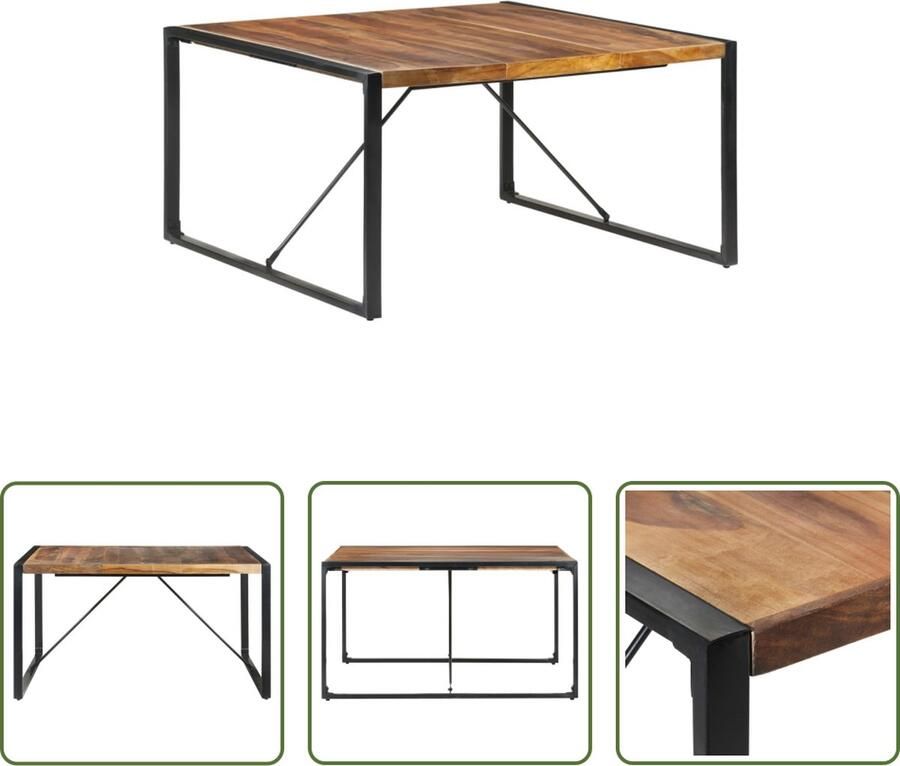 The Living Store IndustriÃle Eettafel 140 x 140 x 75 cm Acaciahout en Rubberwood met Sheesham Afwerking Zwart Gepoedercoat Staal Industriele Eettafel Industrieel Houten Eettafel Acaciahout Eettafel Rubberwood Eettafel - Foto 2
