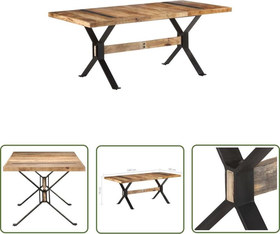 The Living Store IndustriÃle Eettafel Mangohout 180x90x76 cm Industriele Eettafel Mangohouten Eettafel Bruin Salontafel Eetkamertafel - Foto 3