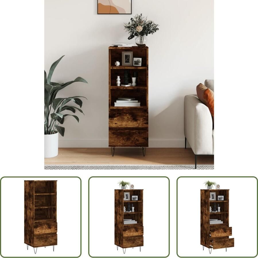 The Living Store Hoge kast 40x36x110 cm bewerkt hout gerookt eiken Hoge Kast Industrieel Design Houten Kast Opbergkast Kast Met Lade