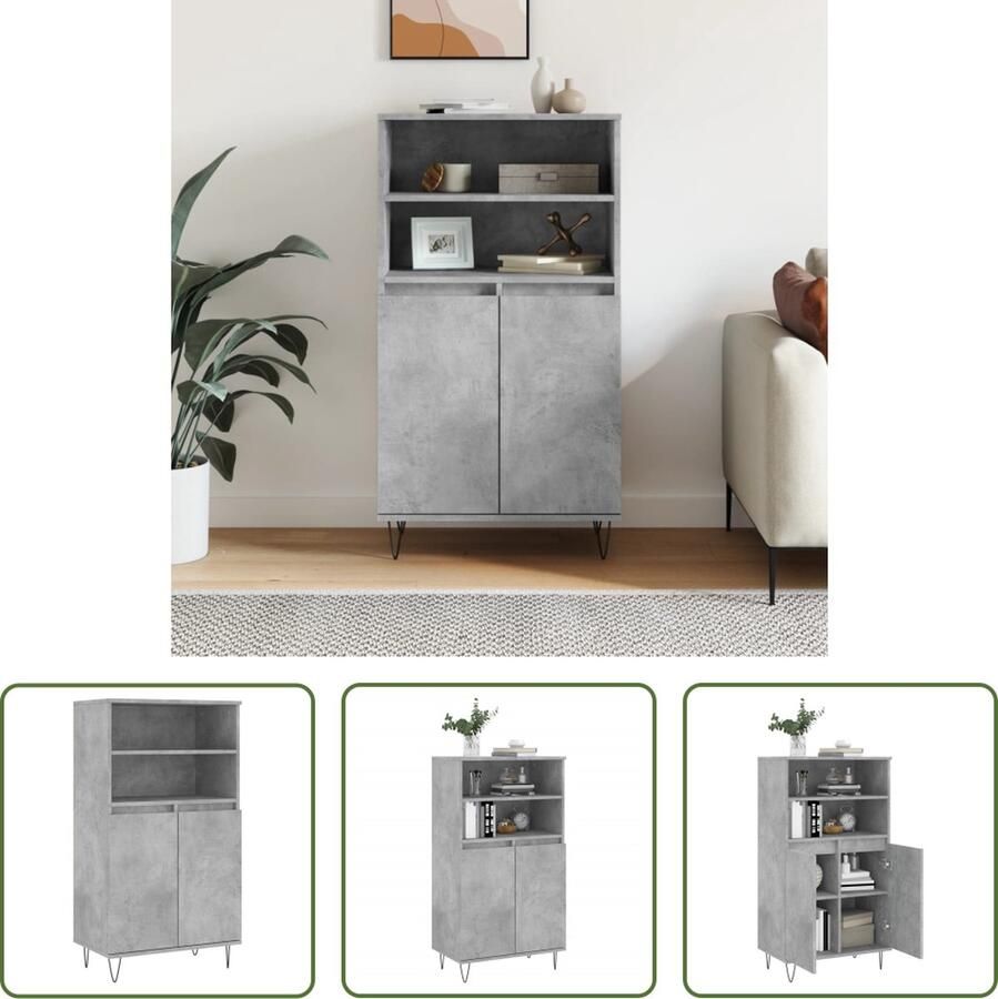 The Living Store Hoge kast 60x36x110 cm bewerkt hout betongrijs Hoge Kast Industrieel Design Houten Kast Opbergkast Betonnen Grijze Kast - Foto 2