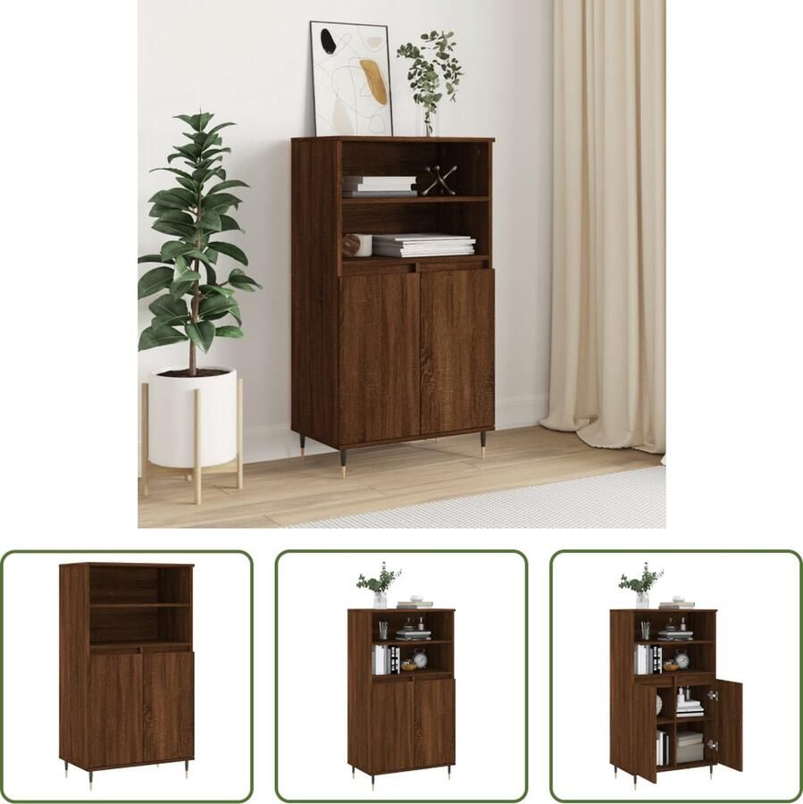 The Living Store Hoge kast 60x36x110 cm bewerkt hout bruin eikenkleur Hoge Kast Industrieel Design Houten Kast Opbergkast Bruine Eiken Kleur