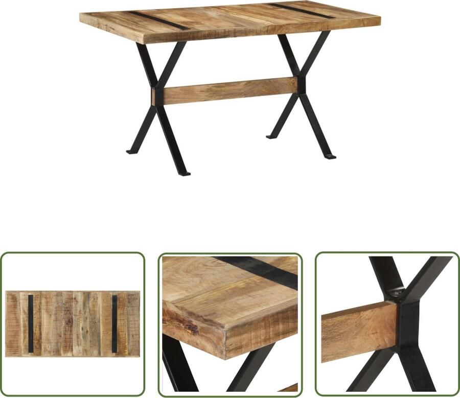 The Living Store IndustriÃle Houten Eettafel 140 x 70 x 76 cm Ruw Mangohout en Staal Industriële Eettafel Eethoek Tafel Mangohout Tafel Metalen Tafelpoten Ruwe Eettafel - Foto 2