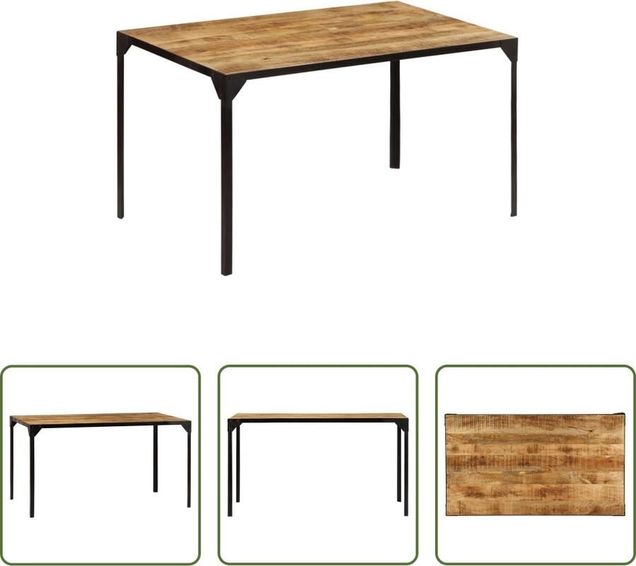 The Living Store Industriële houten eettafel 140x80x76cm massief mangohout - Foto 2
