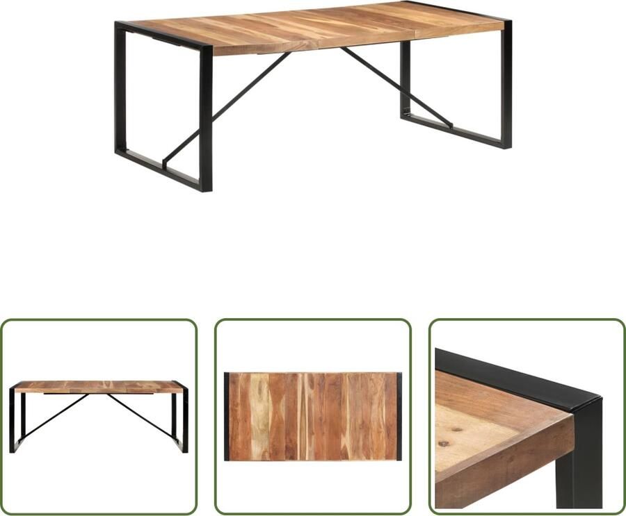 The Living Store IndustriÃle Houten Eettafel 200x100x75 cm Massief Acaciahout en Rubberwood met Sheesham Afwerking Industriele Eettafel Houten Eettafel Acacia Tafellaag Rubberwood Tafel Design Eettafel - Foto 2