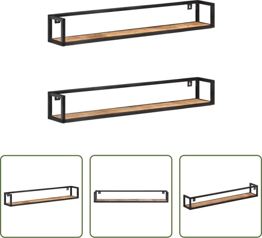 The Living Store Wandschappen 2 st 120 cm ruw mangohout Industriele Wandplank Houten Wandplank Mangohout Plank Wanddecoratie Opbergwandplank
