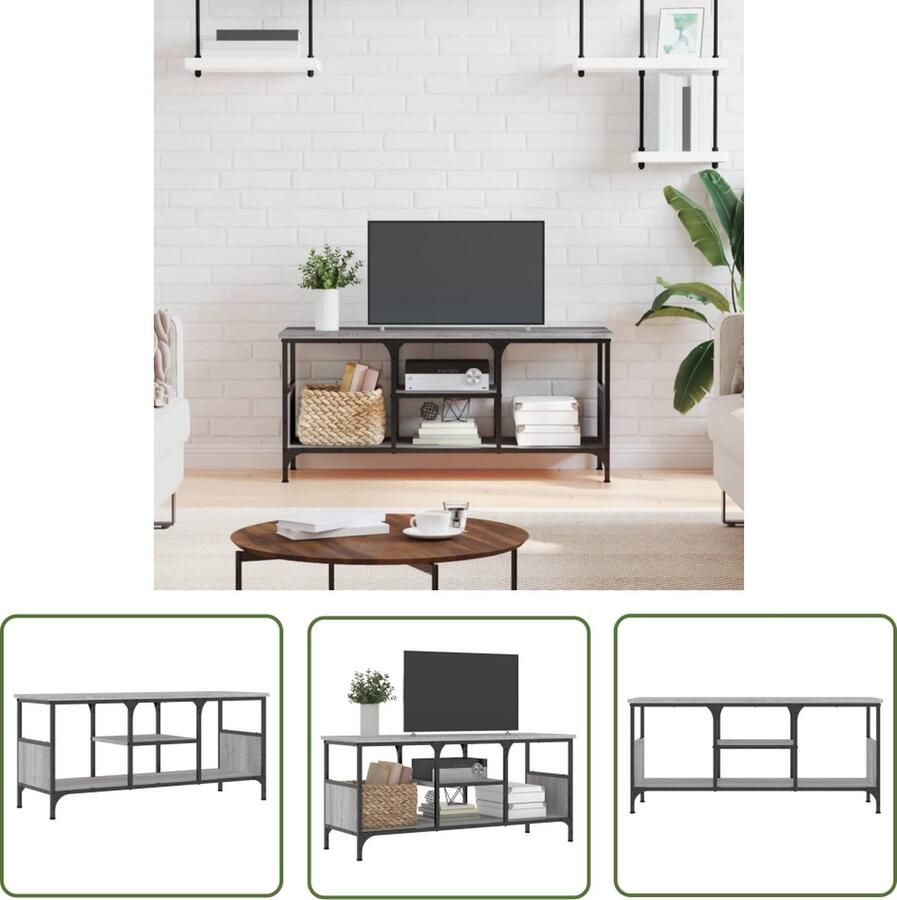 The Living Store Industriële Tv-kast 100 x 35 x 45 cm Grijs sonoma eiken - Foto 2