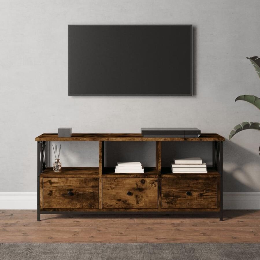 The Living Store vidaXL Industriele Tv Kast Tv Kast Tv-meubel 102x33x45 cm bewerkt hout en ijzer gerookt eikenkleur Houten Tv Kast Media Kast Salontafel - Foto 2