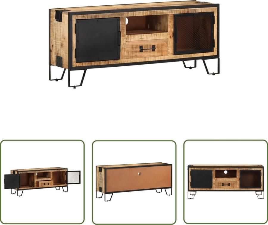 The Living Store Houten tv-kast Industriële stijl 110 x 31 x 46 cm Ruw mangohout Opbergruimte - Foto 2